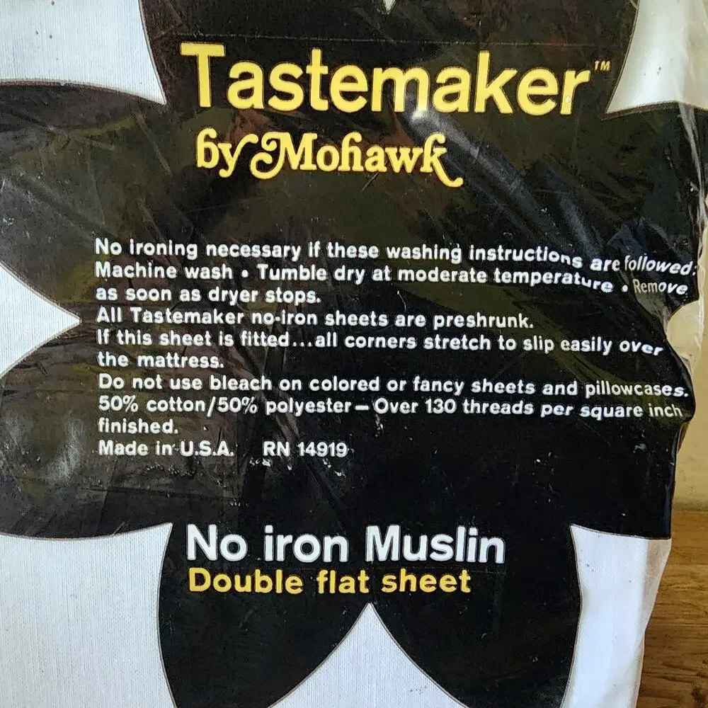 Vintage Tastemaker by Mohawk No Iron Muslin Double Flat Sheet White NIP USA